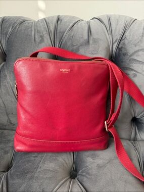 KNOMO Red Leather Crossbody Bag with Adjustable Strap